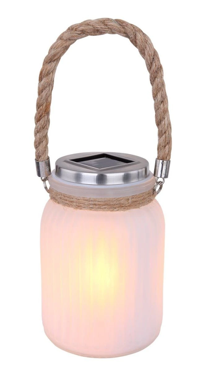 Solarglas Mit Kordel Satiniert LED Flackert Von Globo 4 Solarglas Mit Kordel Satiniert LED Flackert Von Globo – Bild 2