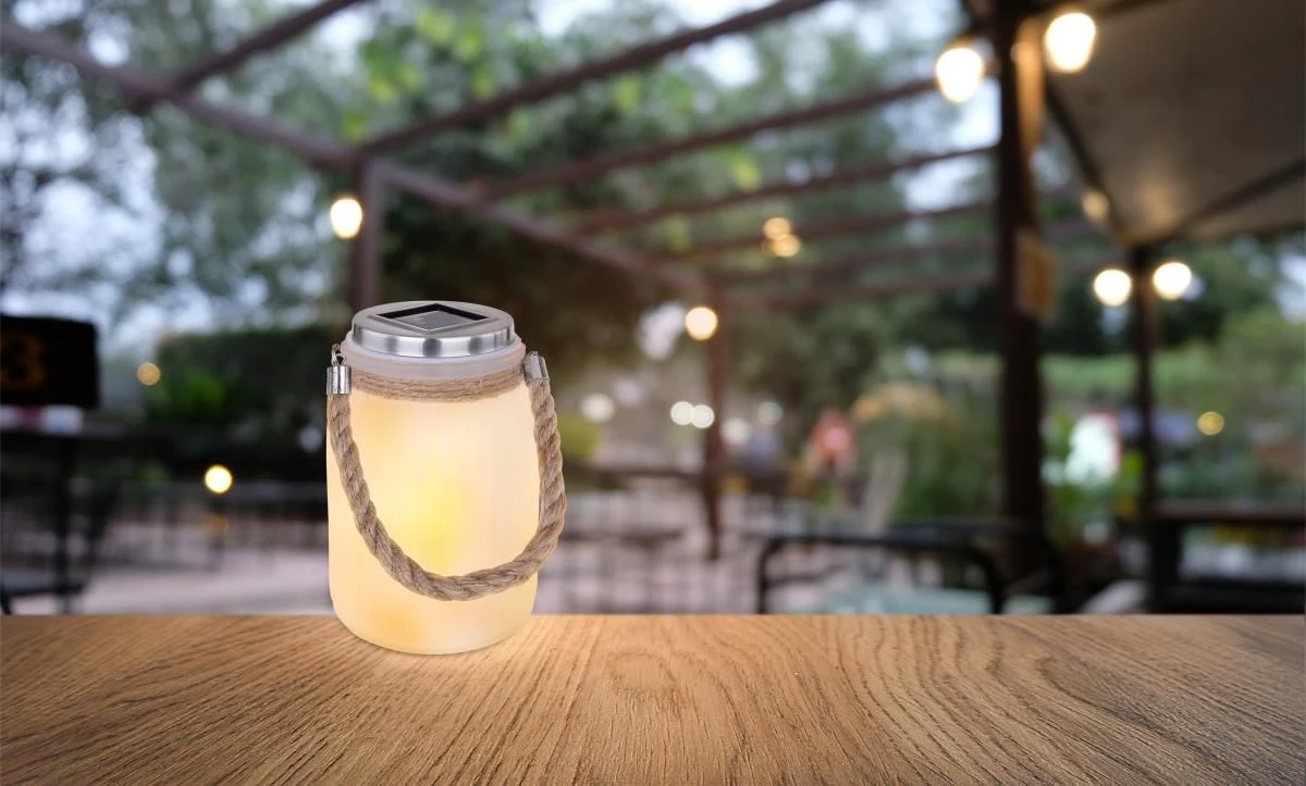 Solarglas Mit Kordel Satiniert LED Flackert Von Globo 7 Solarglas Mit Kordel Satiniert LED Flackert Von Globo – Bild 5