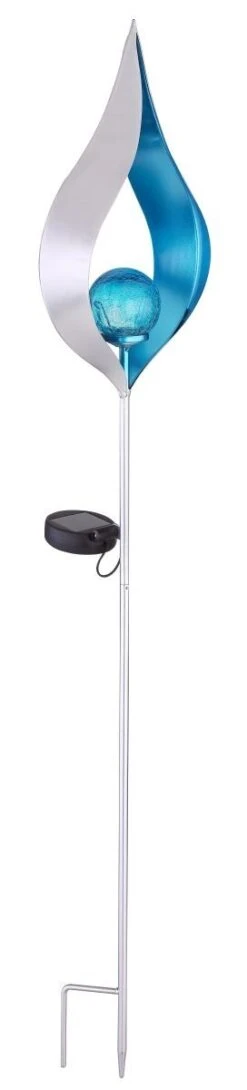 Design Solarleuchte Silber Mit Blauer Glaskugel 17,5x6x90cm Mit Erdspieß Von Globo