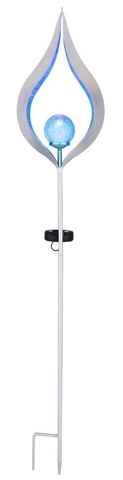 Design Solarleuchte Silber Mit Blauer Glaskugel 17,5x6x90cm Mit Erdspieß Von Globo -Leuchten Verkauf 33467b c