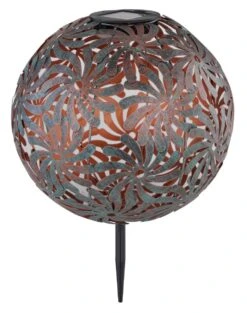 LED Solarleuchte Kugel Aus Metall Mit Dekorstanzungen Blume Goldfarbend Antik - Goldfarbend 260mm Von Globo