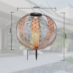LED Solarleuchte Kugel Aus Streifen M. Dekorstanzungen Lebensblume Silber Gold 300mm Von Globo -Leuchten Verkauf 33646 zldw