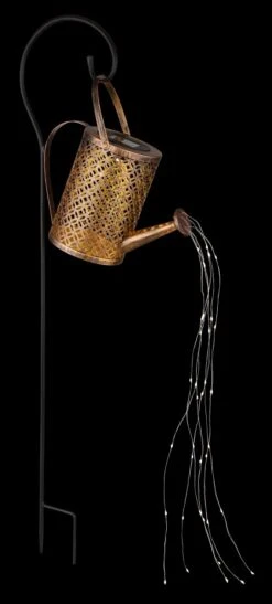 LED Solarleuchte Gießkanne Mit Lichterkette Auf Erdspieß Aus Metall Goldfarben 26x12,6x85cm Von Globo -Leuchten Verkauf 336523 ax