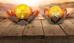 LED Solarleuchte Blüte Mit Glaskugel Amber Grün Goldfarbend 35x18cm Von Globo -Leuchten Verkauf 33655 am