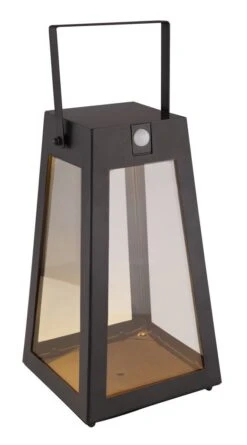 LED Solar Laterne Trapezförmig Metall Schwarz Mit Sensor 16,5x16,5x30cm Von Globo -Leuchten Verkauf 33758 a