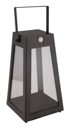 LED Solar Laterne Trapezförmig Metall Schwarz Mit Sensor 16,5x16,5x30cm Von Globo