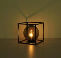 LED Solartischleuchte Würfel Innen Mit Kugel Silber Antik Rauch 230mm Von Globo -Leuchten Verkauf 33814 s