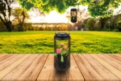 Runde LED Solar Laterne Mit Dekorstanzungen Und Platz Für Blumentopf 15x41cm Von Globo -Leuchten Verkauf 36229 am2