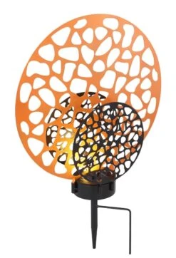 LED Solarlampe Drei Runde Metallscheiben Mit Dekorstanzungen Goldfarben Schwarz Von Globo -Leuchten Verkauf 36613 a