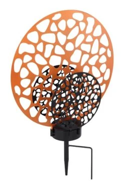 LED Solarlampe Drei Runde Metallscheiben Mit Dekorstanzungen Goldfarben Schwarz Von Globo