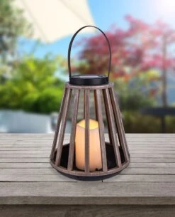 LED Solar Laterne Rund Kunststoff Holzoptik 20x33,5cm Von Globo -Leuchten Verkauf 36654 am2