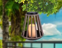 LED Solar Laterne Rund Kunststoff Holzoptik 20x33,5cm Von Globo -Leuchten Verkauf 36654 am3