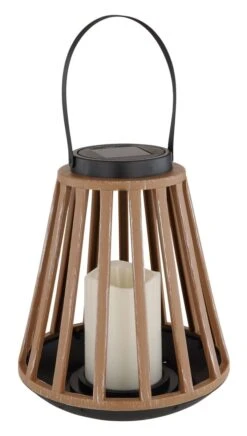 LED Solar Laterne Rund Kunststoff Holzoptik 20x33,5cm Von Globo