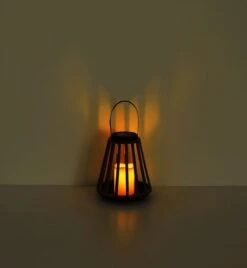 LED Solar Laterne Rund Kunststoff Holzoptik 20x33,5cm Von Globo -Leuchten Verkauf 36654 s