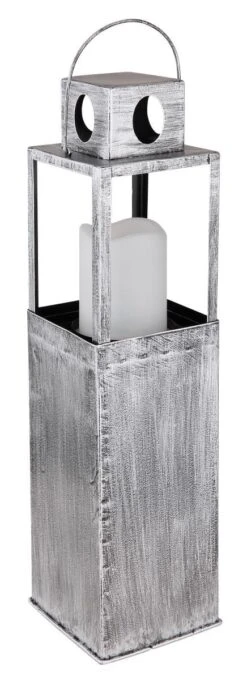 Solar Laterne Innen Mit LED Kerze Metall Antik-silberfarben 13x13x50cm Von Globo