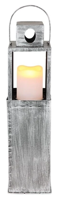 Solar Laterne Innen Mit LED Kerze Metall Antik-silberfarben 13x13x50cm Von Globo -Leuchten Verkauf 36657 c