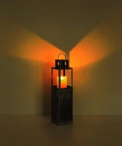 Solar Laterne Innen Mit LED Kerze Metall Antik-silberfarben 13x13x50cm Von Globo -Leuchten Verkauf 36657 s