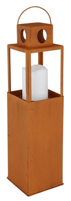 Solar Laterne Innen Mit LED Kerze Metall Rostfarben 13x13x50cm Von Globo