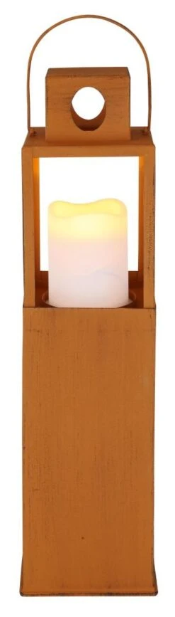 Solar Laterne Innen Mit LED Kerze Metall Rostfarben 13x13x50cm Von Globo -Leuchten Verkauf 36657r c