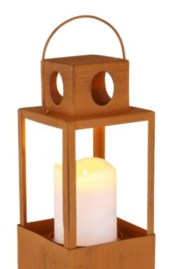 Solar Laterne Innen Mit LED Kerze Metall Rostfarben 13x13x50cm Von Globo -Leuchten Verkauf 36657r e