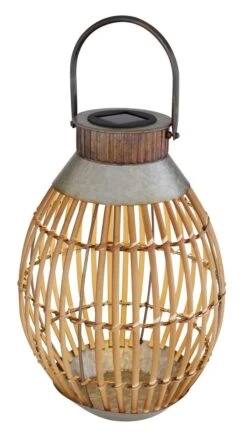 LED Solar Laterne Bambus Hell Braun 27x37,5cm Von Globo -Leuchten Verkauf 36670 a