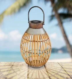 LED Solar Laterne Bambus Hell Braun 27x37,5cm Von Globo -Leuchten Verkauf 36670 am