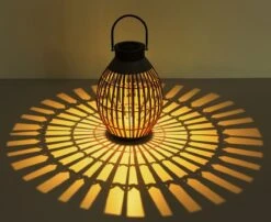 LED Solar Laterne Bambus Hell Braun 27x37,5cm Von Globo -Leuchten Verkauf 36670 s