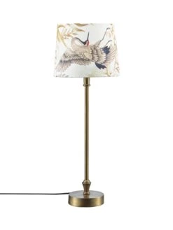 PR Home Liam Schmale Fensterbank Tischlampe Messing Textilschirm Arella E27 56x20x20cm