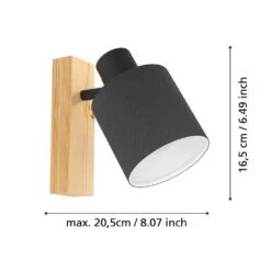 EGLO BATALLAS Wandstrahler Holz U. Textil Braun, Schwarz, Weiß E27 Dimmbar 10x20,5x17cm -Leuchten Verkauf 99488 dimension 0001