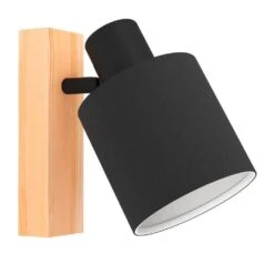 EGLO BATALLAS Wandstrahler Holz U. Textil Braun, Schwarz, Weiß E27 Dimmbar 10x20,5x17cm