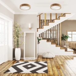 BIOLEDEX Runde Deckenleuchte 37cm Mit E27 Fassung Aus Natur Holz Und Glas, Farbe Eiche Holz -Leuchten Verkauf bioledex z110 428 2