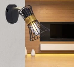 Globo Purra Wandstrahler Schwarz, Gold E14 Mit Schalter X9x15,5cm -Leuchten Verkauf globo54814 1 5