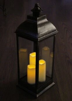 Laterne Kunststoff Schwarz Mit LED Kerzen Für Außen Batteriebetrieben 70cm -Leuchten Verkauf nr61947 1