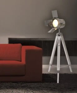 Dreibein Stehleuchte Im Retro Scheinwerfer Look Weiß Näve Holly E27 -Leuchten Verkauf nve2055323 3