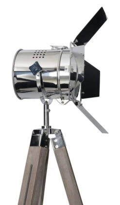 Dreibein Stehleuchte Im Retro Scheinwerfer Look Natur Dunkel Näve Holly E27 -Leuchten Verkauf nve2055342 5