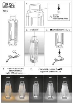 KONSTSMIDE Otranto LED USB Akku Laterne Rund Dimmbar 2700K/3000K -Leuchten Verkauf otranto