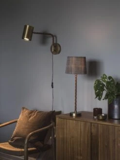 Hochwertige Tischlampe Im Antik Messing Look Aus Metall Mit Kunstleder PR Home Nora E27 11x46x11cm -Leuchten Verkauf pr3464602 4